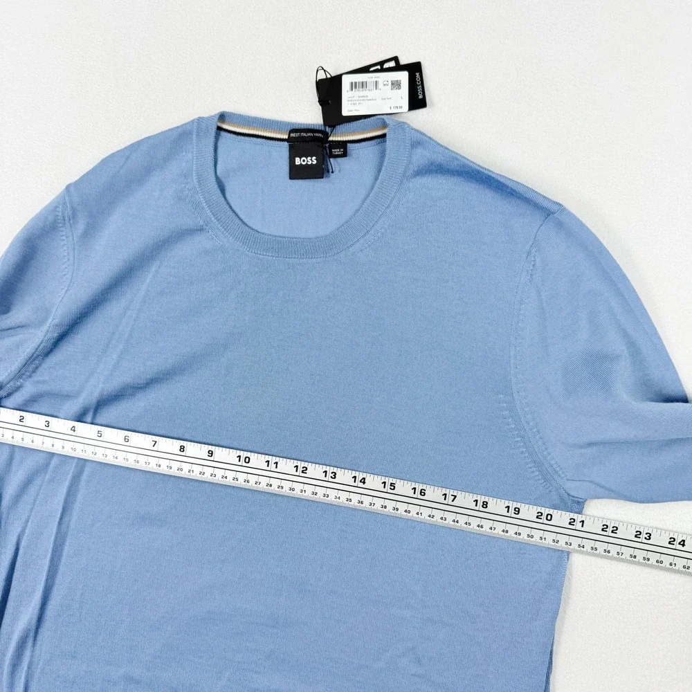 Boss Leno P Virgin Italian Wool Crewneck Sweater L Mens Pastel Blue Light NWT - Picture 8 of 9